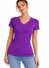 Kadın T-Shirt V Yaka Slim Fit Likralı Tişört Günlük Basic Body - Mor