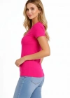 Kadın T-Shirt V Yaka Slim Fit Likralı Tişört Günlük Basic Body - Pembe