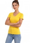 Kadın T-Shirt V Yaka Slim Fit Likralı Tişört Günlük Basic Body - Sarı