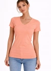 Kadın T-Shirt V Yaka Slim Fit Likralı Tişört Günlük Basic Body - Toz Pembe