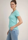 Kadın T-Shirt V Yaka Slim Fit Likralı Tişört Günlük Basic Body - Turkuvaz
