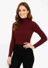 Kadın Tam Boğazlı Fitilli Likrali Koşkorse Badi - Bordo