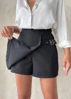 Kadın tokalı şort etek siyah s25449