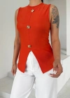Kadın turuncu bisiklet yaka gold düğmeli ottoman bluz s2310