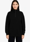 Kadın Üç İplik Dık Yaka Yarım Fermuarlı SweatShirt - Siyah