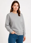 Kadın Üç İplik Düz Bisiklet Yaka SweatShirt - Gri