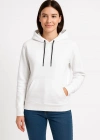 Kadın Üç İplik Kapüşonlu Kanguru Çepli SweatShirt hoodie - Beyaz