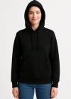 Kadın Üç İplik Kapüşonlu Kanguru Cepli Sweatshirt hoodie - Siyah