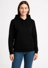 Kadın Üç İplik Kapüşonlu Kanguru Cepli Sweatshirt hoodie - Siyah