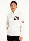 Kadın Üç İplik Kapüşonlu Ön ve Arka Baskılı SweatShirt hoodie - Beyaz