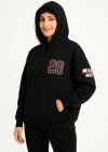 Kadın Üç İplik Kapüşonlu Ön ve Arka Baskılı SweatShirt hoodie - Siyah
