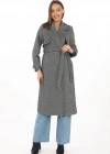 Kadın Uzun Kaşe Kaban – Balık Sırtı Dokuma Kaşmir Kumaş, Kruvaze Yaka, Kuşaklı Cepli Model, Oversize Rahat Kalıp - Boyalı Gri