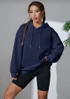 Kadın Uzun Kol Kapşonlu Basic Sweatshirt hoodie - Lacivert