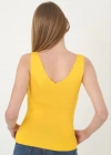 Kadın V Yaka Fırfır Detay Crop - Sarı