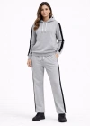 KADIN Yandan Şeritli Eşofman Takım Kapüşonlu Sweatshirt Boru Paça Alt, Oversize 3 iplik Pamuklu - Gri