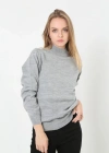 Kadın Yarım Boğaz Triko Kazak yumuşak dokulu Pamuklu ince Dokuma, uzun kollu Rahat Regular kalıp - Gri
