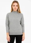 Kadın Yarım Boğaz Triko Kazak yumuşak dokulu Pamuklu ince Dokuma, uzun kollu Rahat Regular kalıp - Gri