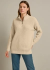 KADIN Yarım Fermuarlı Triko Kazak – Selanik Örgü, Dik Yaka, Pamuklu Dokuma, Oversize Uzun Kollu Kışlık Model - Bej