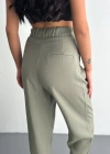 Kadın Yüksel Bel Beli Bağcıklı Cepli Rahat Paça Pantalon - Su Yeşili