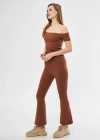 Kadın Yüksel Bel Fitilli İspanyol Paça Tayt - Kahve