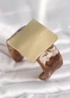 Kahverengi Mermer Desen Akrilik Plastik Gold Kare Plaka Model Vintage Kadın Bilezik