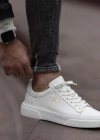 Kalın Ortopedik Tabanlı %100 Deri Sneaker Spor Ayakkabı - Beyaz