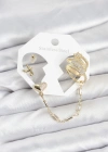 Kalp Yıldız Model Pirinç Gold Renk Zincir Bağlantılı Ear Cuff Küpe Seti