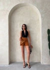 Kapaklı şort etek camel s208