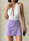 Kapaklı şort etek lila s208