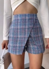 Kapaklı tüvit şort etek mavi