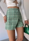 Kapaklı tüvit şort etek yeşil