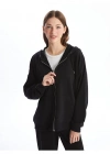 Kapüşonlu Düz Oversize Kadın Fermuarlı Sweatshirt