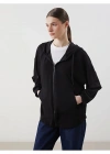 Kapüşonlu Oversize Kadın Fermuarlı Sweatshirt