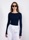 Kayık yaka uzun kollu bluz lacivert pt