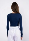 Kayık yaka uzun kollu bluz lacivert pt