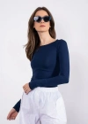 Kayık yaka uzun kollu bluz lacivert pt