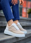 KB-X10 Kuback Bej Süet Beyaz Yüksek Taban Günlük Spor Ayakkabı