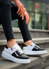 KB-X155 Kuback Siyah Cilt Beyaz Cilt Detaylı Beyaz Yüksek Taban Günlük Spor Ayakkabı
