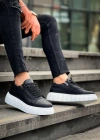 KB-X155 Kuback Siyah Cilt Detaylı Beyaz Yüksek Taban Günlük Spor Ayakkabı
