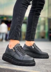 KB-X155 Kuback Siyah Cilt Detaylı Siyah Yüksek Taban Günlük Spor Ayakkabı