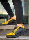 KB-X46 Kuback Siyah Sarı Yüksek Siyah Taban Günlük Spor Ayakkabı