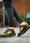 KB-X8 Kuback Siyah Sarı Cilt Yüksek Taban Günlük Spor Ayakkabı