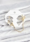 Kelebekli Model Pirinç Gold Renk Zincir Bağlantılı Ear Cuff Küpe Seti