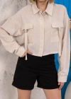 Kemer cepli keten crop gömlek krem s255350
