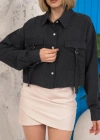 Kemer cepli keten crop gömlek siyah s255350