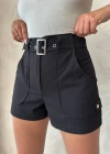 Kemer detaylı gabardin şort siyah s25289