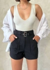 Kemer detaylı gabardin şort siyah s25289