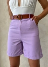 Kemerli gabardin şort lila s25735