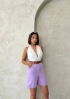Kemerli gabardin şort lila s25735