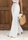 Keten bağcıklı beyaz pantolon
